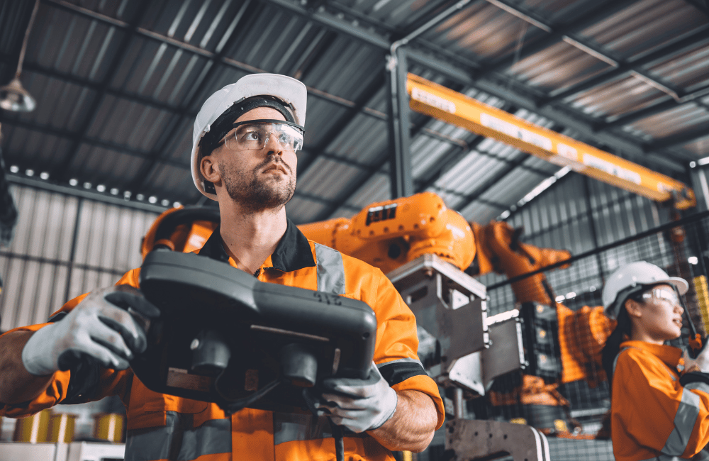 Manufacturing factory worker using remote technology